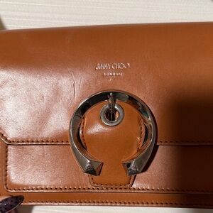 Jimmy Choo Brown Leather Clutch with Silver Accent